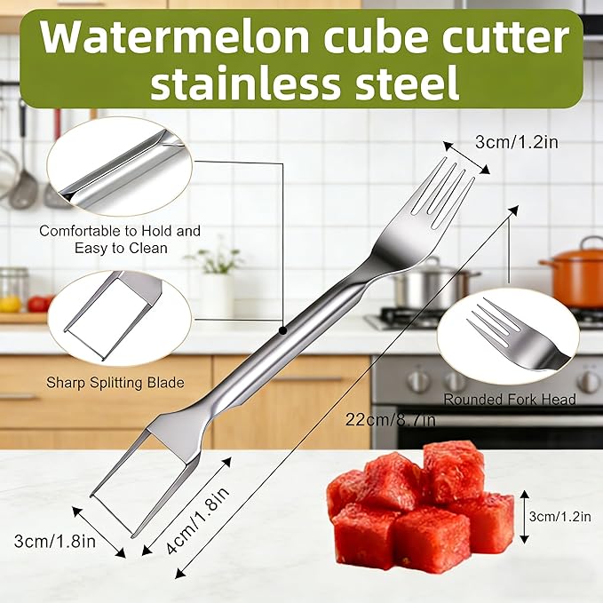 Watermelon Fork Slicer Cutter, 2PCS Stainless Steel 2-in-1 Watermelon Cutter, Portable Watermelon Fork Watermelon Cutter Slicer Tool Fruit Forks Slicer for Home Party Camping Kitchen Gadget