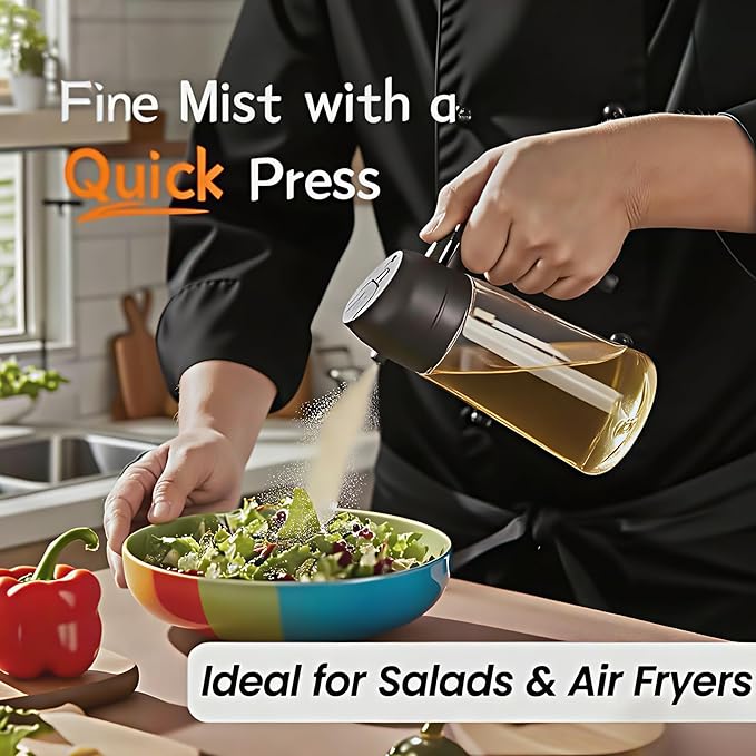 2 in 1 Oil Sprayer for Cooking, Oil Dispenser for Kitchen Gadgets, 16oz/470ml Premium Food-Grade Oil Bottle, for Salad, Air Fryer, BBQ (Transparent)