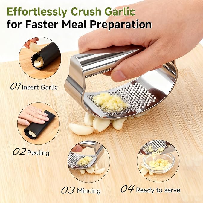Garlic Press Rocker Set Stainless Steel And All-in-One Kitchen Vegetable Peeler, Premium peelers For Kitchen - Ideal For Potato, Apple, Carrot, Fruit And More