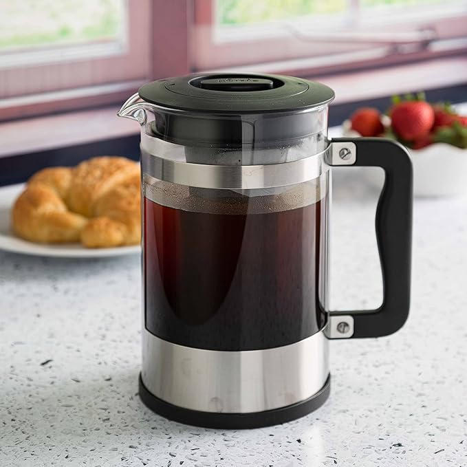 2-in-1 Coffee Maker, Make French Press Coffee and Cold Brew Coffee in One Coffee Maker, Comfort Grip Handle, Durable Glass Carafe, Perfect 6 Cup Size