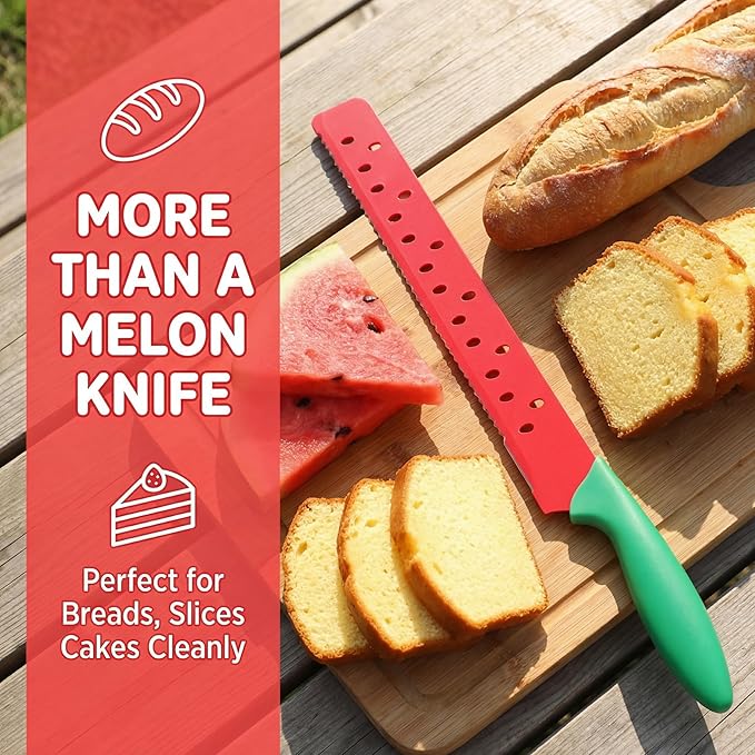 TOYANDONA 17 Inch Watermelon Cutter Serrated Fruit Knife with Protective Sleeve Large Stainless Steel Melon Knife for Watermelon Slicing and Summer Bbq Kitchen Tool