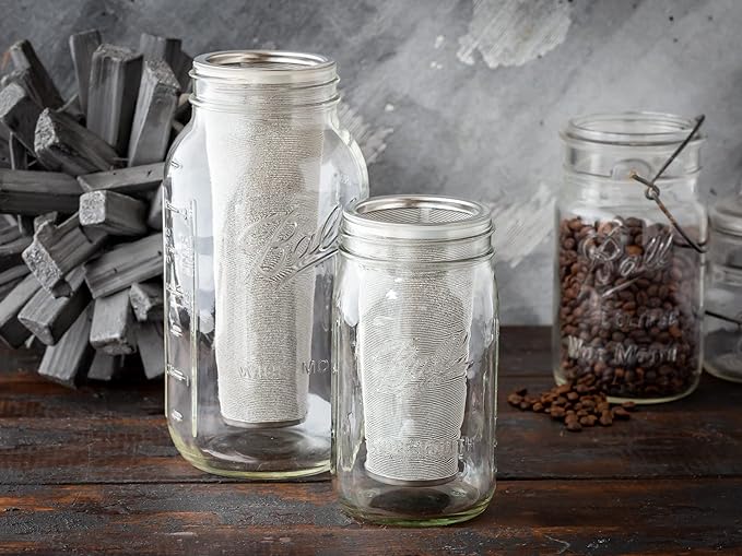 Brewing America Cold Brew Filter for Mason Jar Wide Mouth Coffee Maker, UPGRADED Stainless Steel Mesh with 2 Silicone Seals (1 Quart 32 Ounces)