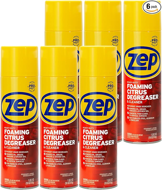Zep Heavy-Duty Foaming Citrus Degreaser & Cleaner - 18 oz. (Case of 6) - ZUHFD186 - Pro-Trusted Citrus Formula Cuts Through Grease & Grime with Ease
