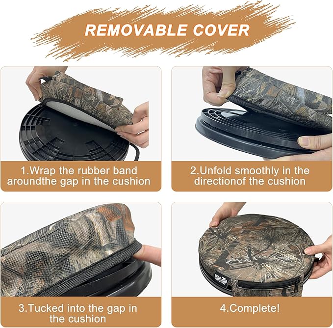 MDSTOP Heated 5 Gallon Bucket Seat, 360-Degree Swivel Bucket Seat Lid, Waterproof Top Seat Foam Cushion for Dove Duck Hunting, Ice Fishing, Baseball, Gardening, Camping（No Power Bank）