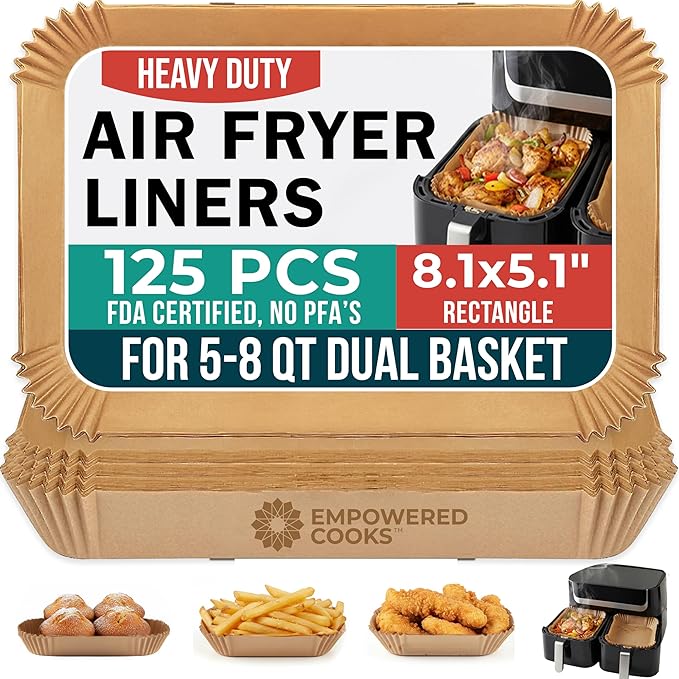 Cathy Yoder's Rectangle Air Fryer Liners, 125 PCS 8 inch Air Fryer Liners Disposable Rectangular, 8-12 QT Easy Cleanup Rectangular-Shape AirFryer Liner Parchment Paper for Cooking & Baking