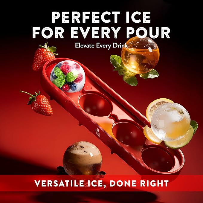 Silicone Ice Ball Freezer Tray with Lid – 4 Large Ice Spheres, One-Piece Funnel Design, Flexible Silicone Ice Mold for Cocktails, Whiskey, Iced Coffee & Everyday Drinks, BPA Free