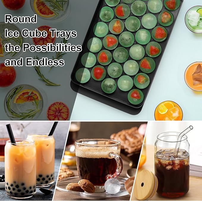 Round Ice Cube Mold,33 PCS x 1 inch Cocktails Ice Cubes,Circle Ice Cube Tray with Lid,Small Ice Ball Maker Mold Sphere Ice Mold,Round Ice Cube Trays for Drinks,Coffee