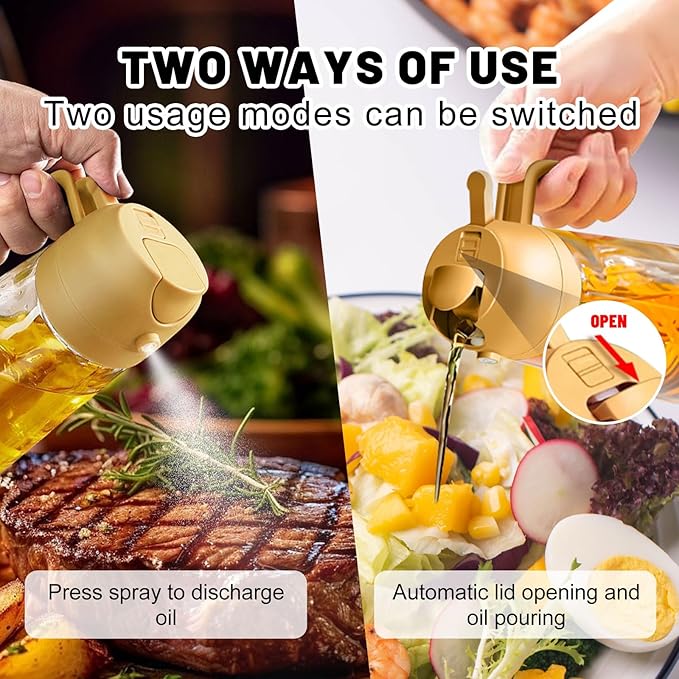2 In 1 Oil Dispenser And Oil Sprayer, 16 Oz/470 Ml Oil Dispenser For Kitchen Spray, With Fine Mist Nozzle, Suitable For Cooking, Air Fryer, Salad, Grilling (yellow)