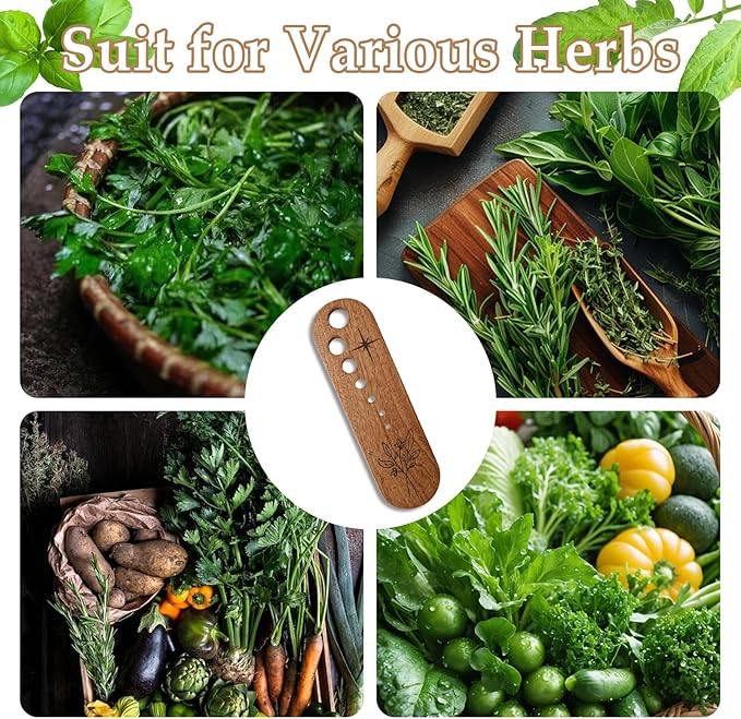 Premium Herb Stripper Tool, Herb Stripper Wooden with Cleaning Brush Set, Kitchen Herbs Leaf Stripping Tool, Herb Leaf Peeler for Collard Green Thyme Basil Rosemary Stripper, Practical Kitchen Gadgets