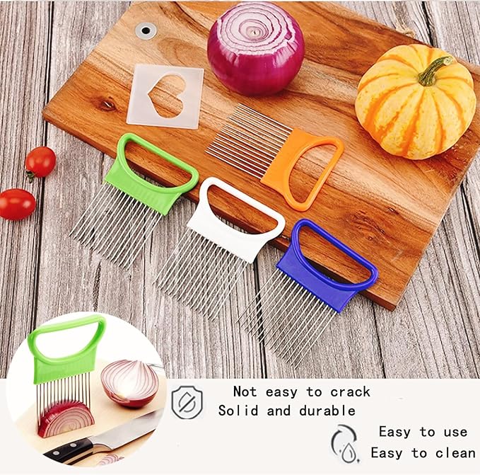 YVPSI 2pcs Onion Holder Slicer with Cover Stainless Steel Onion Cutter Vegetable Chopper Tomato Potato Onion Slicer Food Slicer Assistant Tool for Lemon Avocados Vegetables Fruit Meat