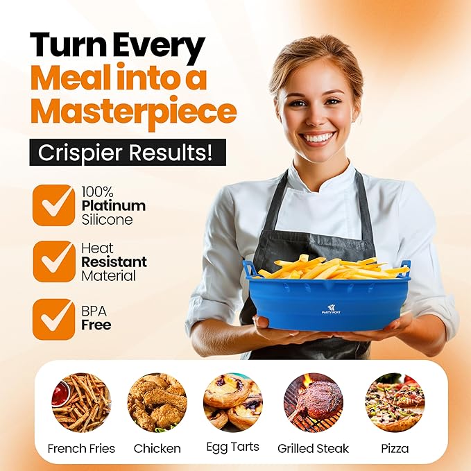 Platinum Silicone Air Fryer Liners Reusable Square-Extra Strong-Easy to Clean Air Fryer basket for Oven Microwave Accessories - BPA Free - Food Safe Pot for 5.8QT to 8 QT - 9 Inch