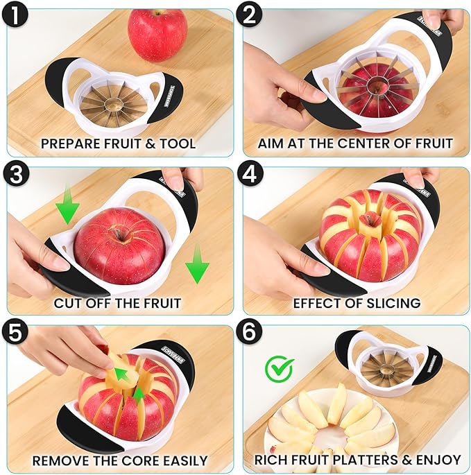 SCHVUBENR 3.5 Inch Apple Slicer with 12 Sharp Blades - Professional Apple Cutter - Stainless Steel Apple Corer - Super Sharp Apple Slicer and Corer - Slice Apple with Ease(Black)