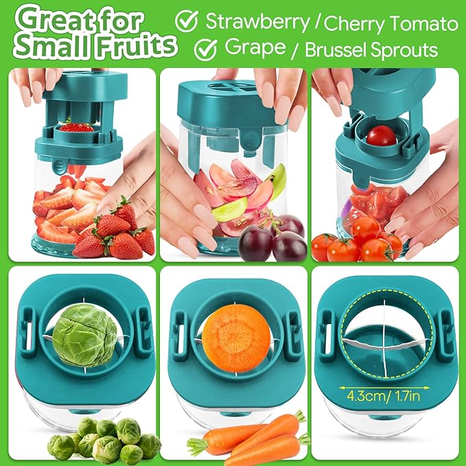 Small Fruit Cutter, Creative Strawberry & Grape Slicer, Quickly Making Fruit Vegetable Salad (Dark Teal)