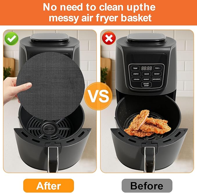 4-Pack Round Air Fryer Liners 8.27"* 8.27" for Ninja AF101 AF150 AF161 4QT Fiberglass Non-Stick Mats Reusable Parchment Paper Alternative & Accessories