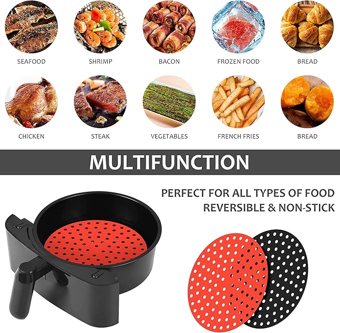 Reusable Air Fryer Silicone Liners 2-Packs, 8 Inch Round Non-Stick, BPA Free Reusable Air Fryer Accessories (8 inch)