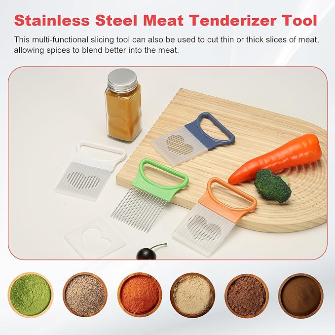 uxcell 2 Pcs Onion Slicer Holder, 4.3 x 3.1 Inch Stainless Steel Vegetable Cutting Holder Food Cutter Tool for Slicing Storing Onions Tomatoes Potatoes Avocados Apples, Orange