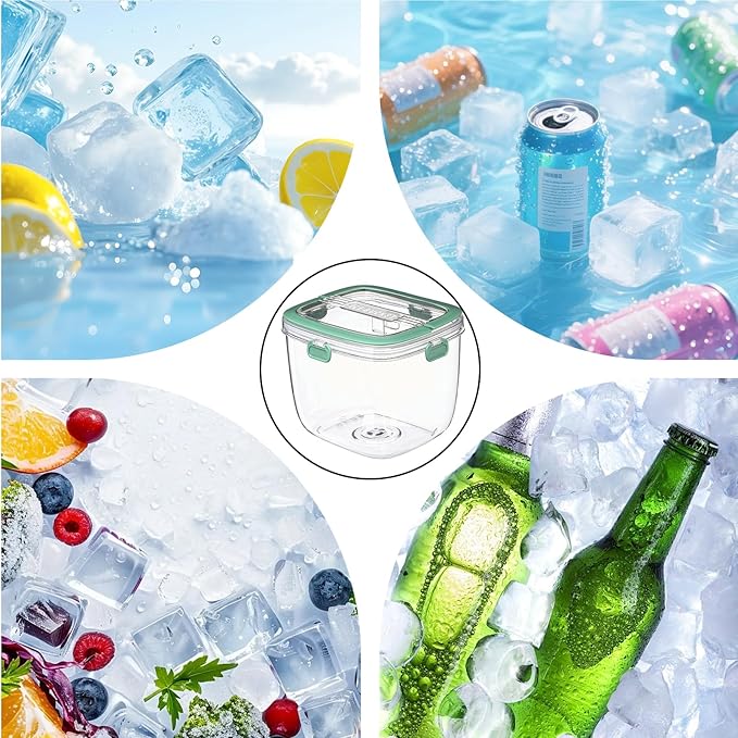 5L Ice Cube Storage Bin with Lid and Tong, Clear Ice Bucket for Freezer Portable Plastic Refrigerator Containers Wine Ices Bucket with Handle for Whiskey Cocktail Bar Parties Outdoor Camping