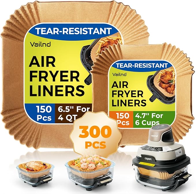 Vailnd 300 Pcs Air Fryer Liners Disposable Fits for Ninja Crispi 4-in-1 Portable Glass, Square Parchment Paper Sheets for 4QT & 6 Cup Air Fryer Cooking System, Non-Stick AirFryer Liners Accessories