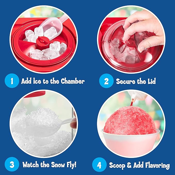 Nostalgia Kool-Aid Snow Cone Shaved Ice Machine - Retro Table-Top Slushie Machine Makes 20 Icy Treats - Includes 2 Reusable Plastic Cups & Ice Scoop - Red