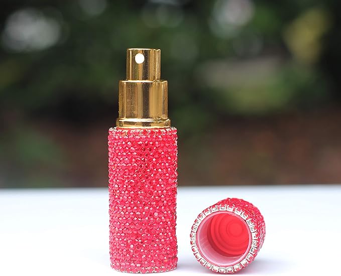 Rhinestone Empty Portable spray bottle, cosmetic Perfume spray bottle spray essential oil bottle glass perfume bottle 10ML (Red)