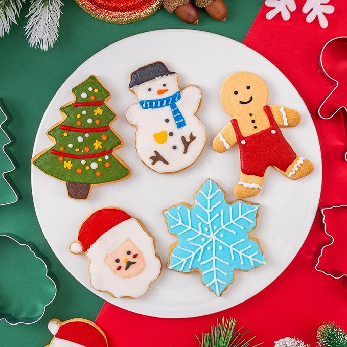 Large Christmas Cookie Cutters Set 6 Pcs, Kimfead Holiday Cookie Cutters - Gingerbread Man, Christmas Tree, Snowflake, Snowman and Santa Claus Cookies Mold