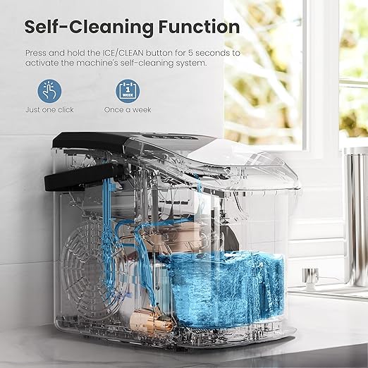 Crzoe Ice Makers Countertop with Handle, 2 Sizes of Ice, 8 Bullet Ice Cubes in 6 Mins, 26Lbs/24H, Portable Ice Maker with Self-Cleaning, Ice Machine for Home&Kitchen&Office&Party (Black)