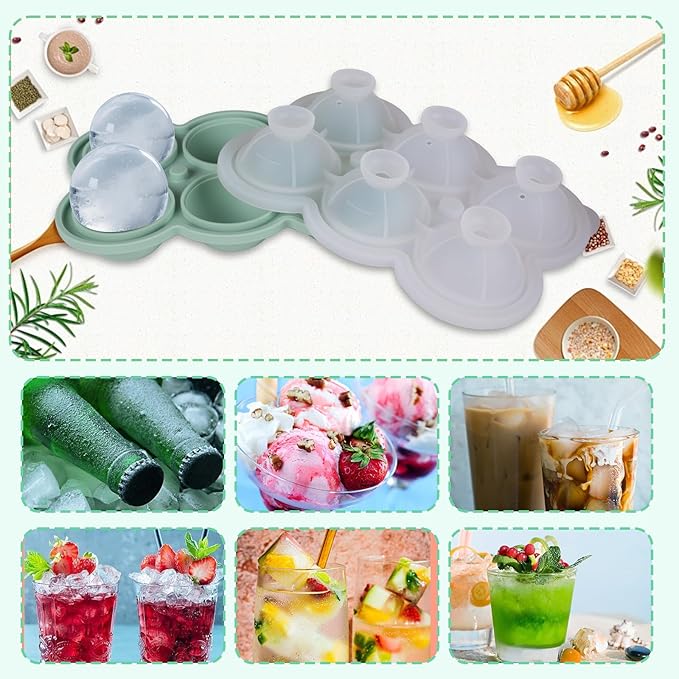 Ice Ball Mold, 2 Pack Silicone Ice Trays With Individual Cover - Easy Fill and Release Round Sphere Mold for Cocktails Bourbon - 1.7 Inch 12 Balls-Green