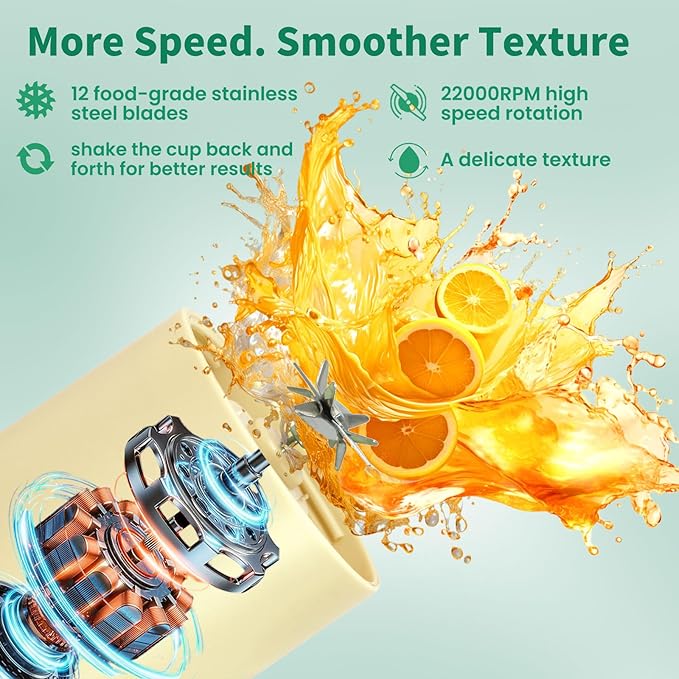 530ML Portable Blender,Mini Portable Electric USB Juicer,Small Personal Blender for Smoothies and Shakes,With Automatic Cleaning Function,Multi-Purpose and Easy To Use(beige)