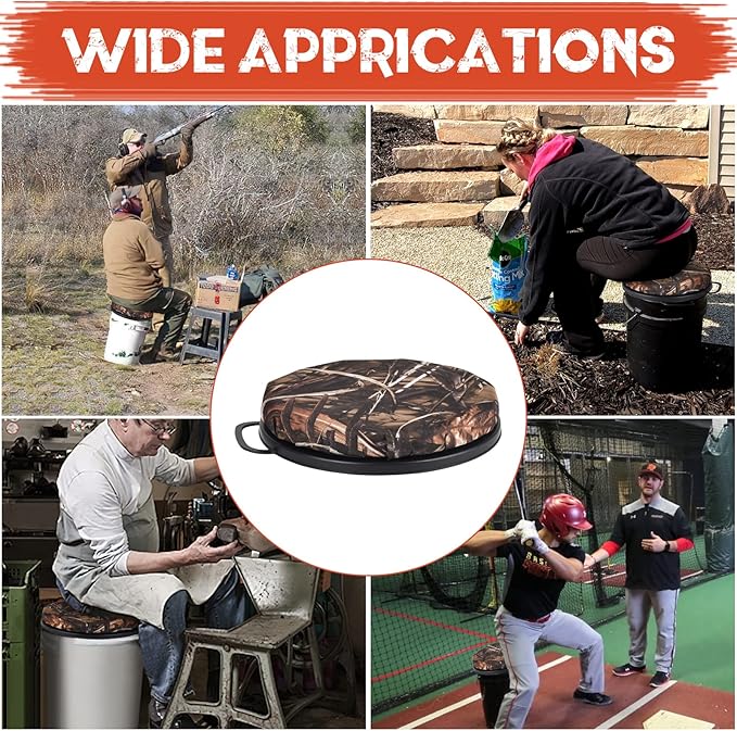 WarBull 5 Gallon Bucket Seat, 360-Degree Swivel Seat Foam Cushion Bucket Seat Lid with Waterproof Cover for Dove Duck Hunting, Fishing, Baseball, Gardening and Camping