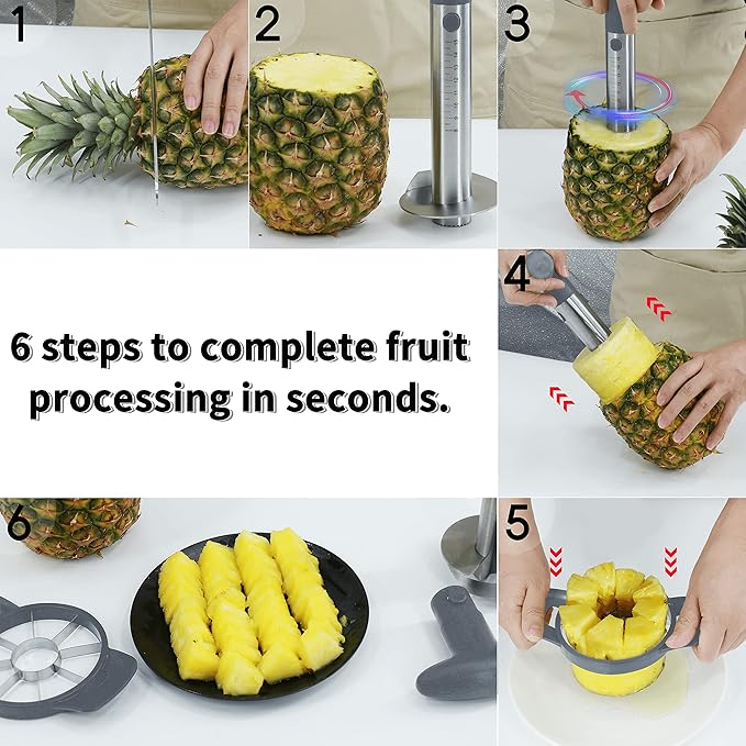 Newness Pineapple Corer and Slicer Tool, Robust Pineapple Core Remover with Upgraded Cutter & Reinforced Thicker Blade, Stainless Steel Kitchen Fruit Gadget for Diced Pineapple Rings (Grey)