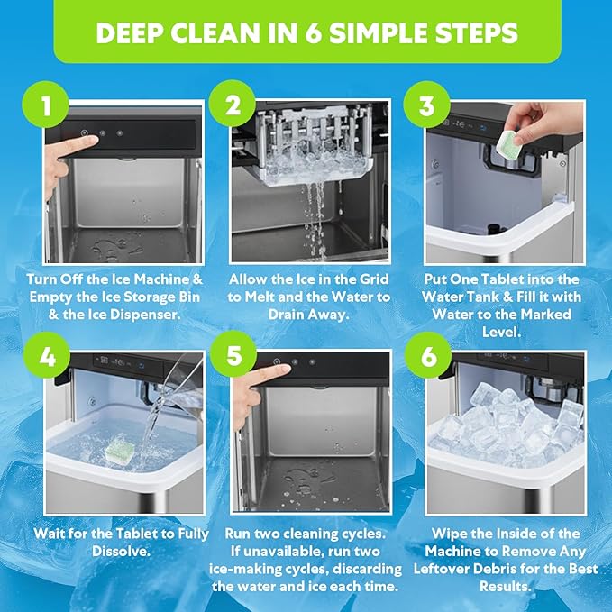 blue fresh Ice Machine Cleaner Tablets for Hard Water - 28 Pack Nickel Safe Scale Removal for Countertop Portable Commercial Nugget Ice Makers, Compatible with Opal, GE Profile, Frigidaire