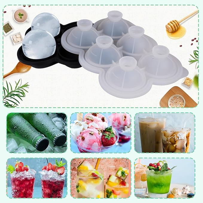 Sphere Ice Ball Mold with Lid, Food-Grade Silicone Ice Trays, Easy Fill and Release Round Ice Maker Mold for Whiskey, Bourbon, Cocktail, Drinks(1.7In*6 Balls- Black/2 Pack)