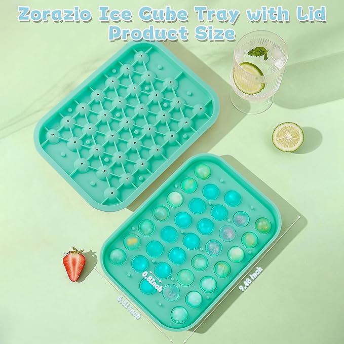 Circle Ice Cube Tray with Lid,1Pack Small Round Ice Trays for Freezer,33 Cavity Silicone Small Round Ice Cube Mold for Chilling Drink,Whiskey,Cocktails(0.8Inch,Green)