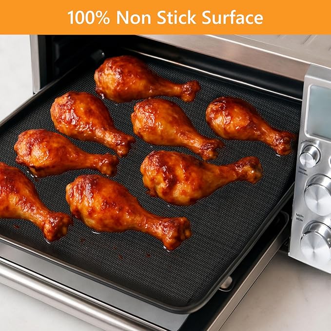 4 Pack Oven Liners Mat for Bottom of Oven, For Breville BOV900BSS BOV950BSS Smart Oven Air Fryer Pro, 16"x12" Non-Stick Heat Resistant Reusable Sheet Crumb Catcher for Baking Roasting & Grilling