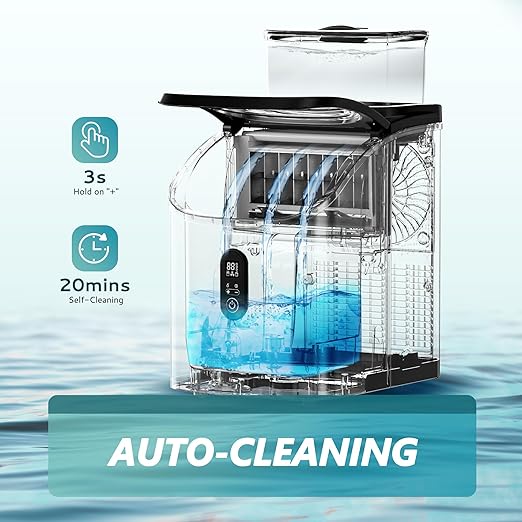 EUHOMY Ice Cube Maker Machine Countertop with External Water Tank, 2 Ways to Add Water, 34Lbs/Day, 16Pcs Ready in 7 Mins, Auto-Cleaning, with Ice Scoop & Basket, for Home/Kitchen/Office/Bar (Silver)
