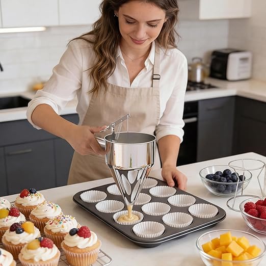 Pancake Batter Dispenser, Pancake Dispenser with 0.8 in Large Spout, Easy-Pour Cake Batter Funnel for Thick Mix with Fruits or Chocolate Chips, Stainless Steel Funnel for Home and Kitchen