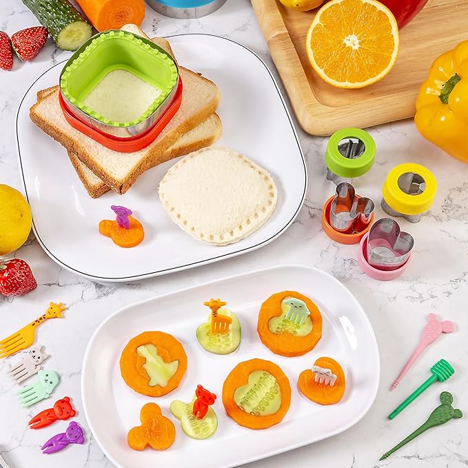 Sandwich Cutter for Kids Lunch 22 Pcs (LARGE), Nifogo Sandwich Maker, Cookie Cutters and Sealer Set, Bread Decruster, Dinosaur Mickey Square Circle Shape for Boys Girls