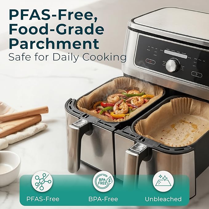 Cathy Yoder's Rectangle Air Fryer Liners, 125 PCS 8 inch Air Fryer Liners Disposable Rectangular, 8-12 QT Easy Cleanup Rectangular-Shape AirFryer Liner Parchment Paper for Cooking & Baking