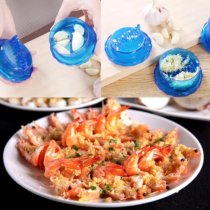 Garlic Crusher Tool, Blue Manual Garlic Mincer Press, Non-Slip Garlic Mincer Garlic Peeler, Kitchen Gadget Garlic Presses for Mincing Garlic Onions, Gingers, Fruits, Salad