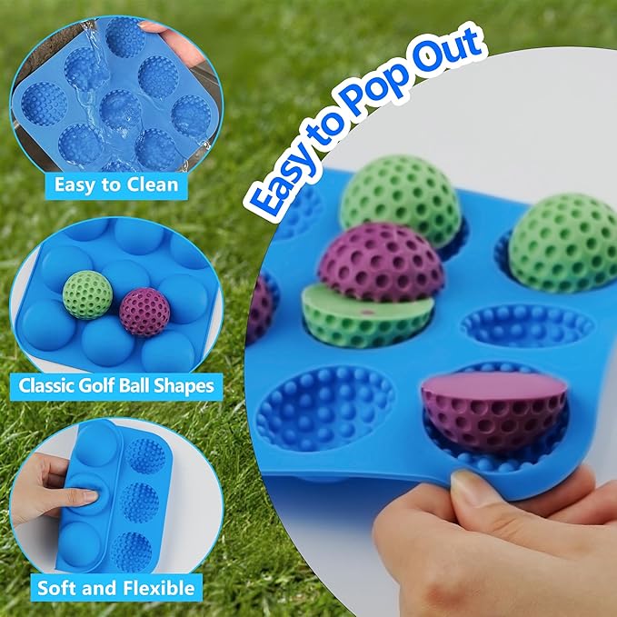 Sidosir Large Golf Ball Chocolate Silicone Molds for Cake Decorations,9-Cavity 3D Golf Ball for Ice, Hot Chocolate Bomb(3Pcs)