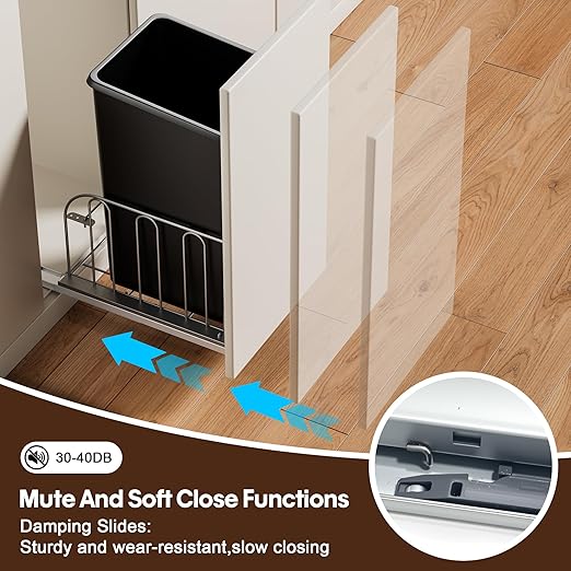 Pull Out Trash Can Under Cabinet with Soft-Close Slides, Heavy Duty Under Sink Trash Can Kit for Kitchen, Garbage Can Not Included, Requires Minimum Cabinets Opening 14" W X 19" D