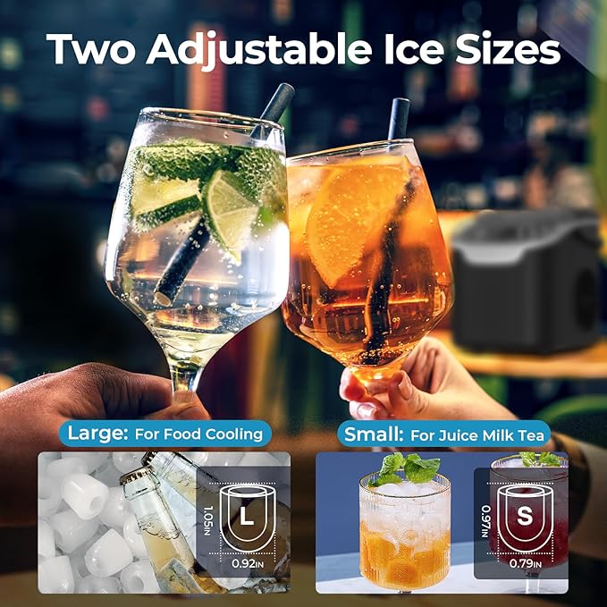 Countertop Ice Maker Machine, 8 Ice Cubes in 6 mins, 26lb/Day Bullet Ice with 2 Sizes- Portable Mini, Energy Saving & Basket/Scoop for Home/Party/Travel/Camping/Bar,Purple