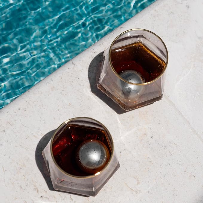 Outset Stainless Steel Ice Cube Spheres, Set of 2 Round Reusable Metal Whiskey Stones with Store Box, 1.57"