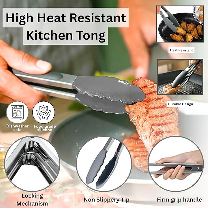 SAMIA 4 Piece Reusable Air Fryer Liners Set | 8 Inch Silicone Air Fryer Liners with Collapsible Design, Basting Brush, and Food Tong – Non-Stick, Dishwasher Safe, Air Fryer Accessories for Cooking