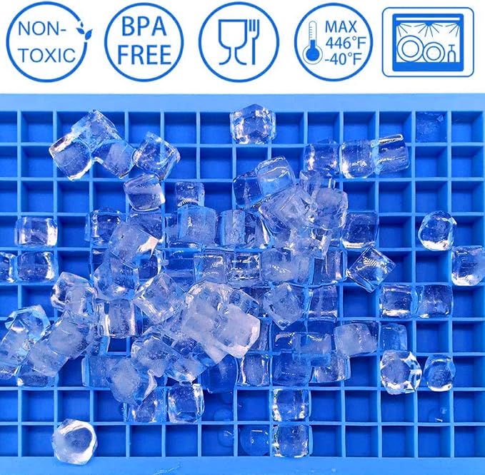 Silicone Mini Ice Cube Tray, 160 Crushed Ice Cube Molds Easy Release Small Ice Cube for Chilling Whiskey Cocktail, Kitchen Gadgets Stackable Ice Trays (Blue)