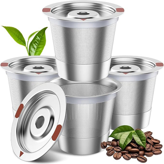 Reusable K Cups for Keurig, Stainless Steel Refillable Coffee Pods Metal K Cup Reusable Coffee Filter for Keurig1.0 & 2.0 K-Classic K-Elite K-Express K-Mini, BPA Free Permanent Coffee Filter(4 pack)