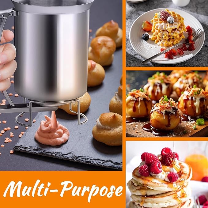1000ml Stainless Steel Pancake Batter Dispenser, Handheld Pancake Batter Pourer with Spout Squeeze Handle for Cupcakes Belgian Waffles Crepes Muffin Baking