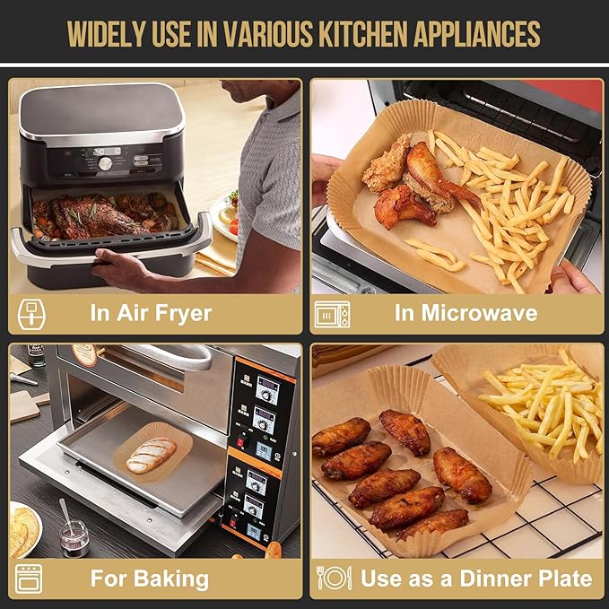 MMH 150PCs Air Fryer Liners for Ninja DZ071 7-QT/Ninja AD600CO 11-QT/Instant VersaZone 9QT,100PCs Small Liners for Divider Basket & 50PCs Large Disposable Paper Liners for 7QT MegaZone/Topzee 11QT