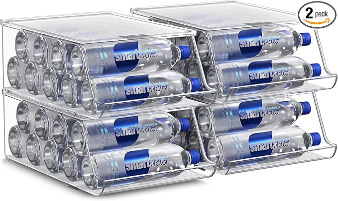 Sorbus Water Bottle Organizer for Fridge with Lid – Holds 9 Bottles – Stackable Drink Organizer for Refrigerator, Pantry, or Countertop – Clear BPA-Free Plastic Bottle Storage Holder (4 Pack)