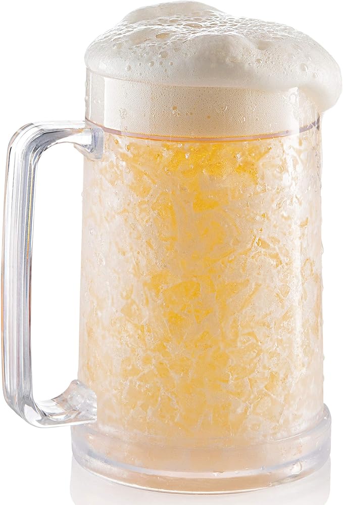 luxail Beer Mugs For Freezer, Double Wall Insulated Plastic Beer Glasses – Freezer Mugs, 16 oz – Perfect Frozen Beer Mugs for Home Bar Accessories, Gifts for Men, (1)